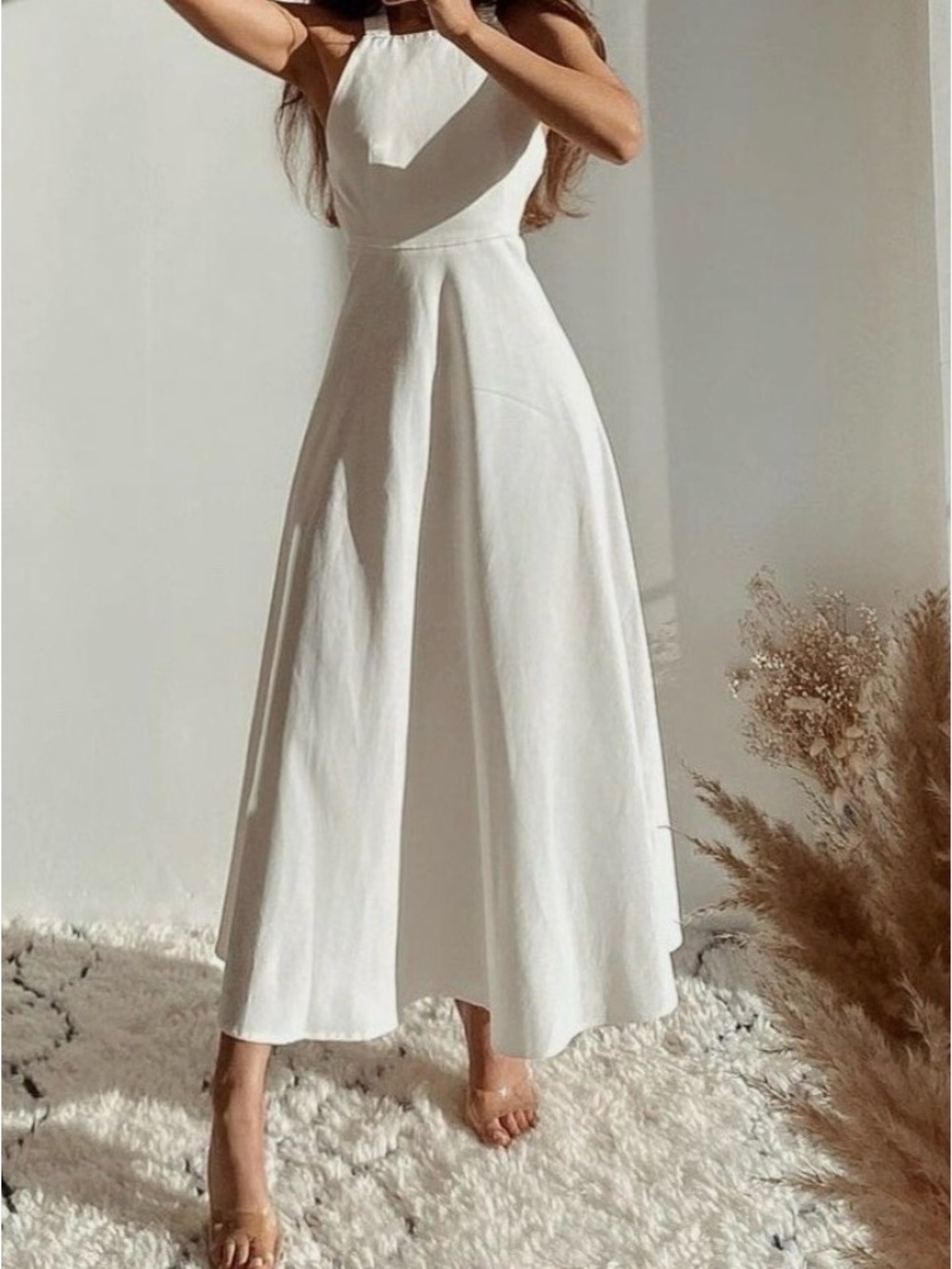 Zara White Midi Dress – Open Back Crisscross Straps 🤍 XS